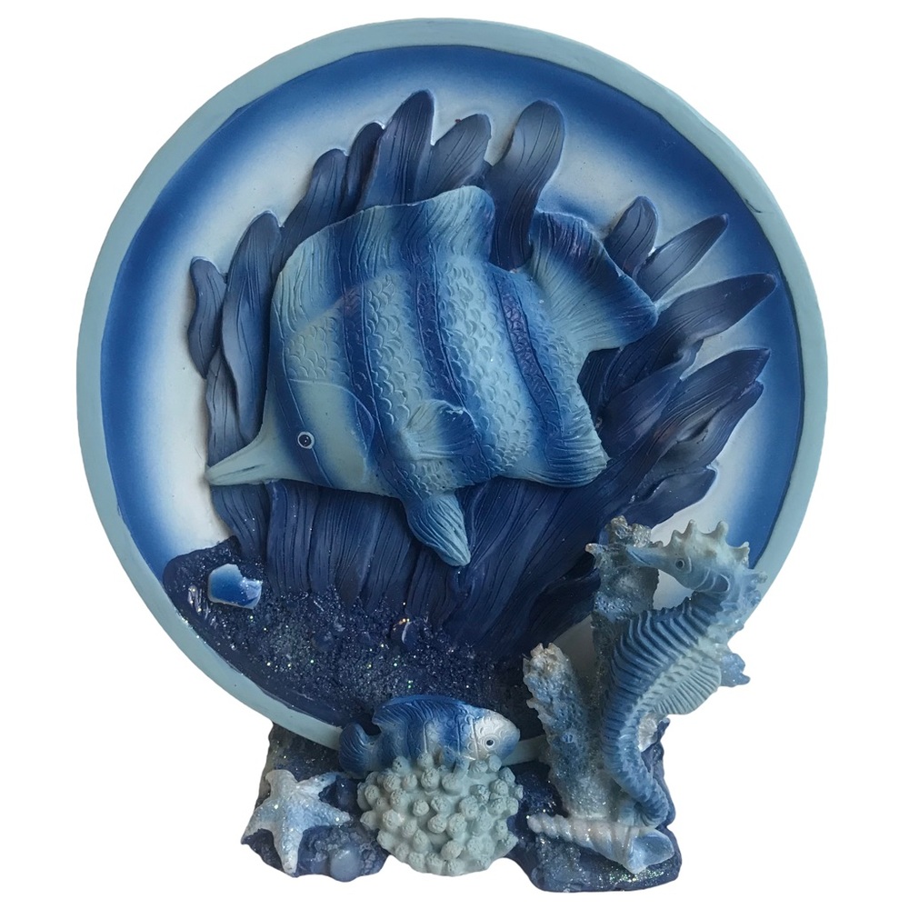 Ocean Theme Home Decor Plate Fish Seahorse Coastal Blue Resin Fish Seahorse Base